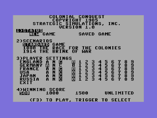 Colonial Conquest title screen for Commodore 64